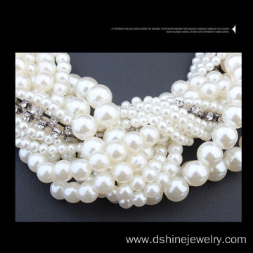 Handmade Weave Beads Pearl Twisted Statement Collar Necklace